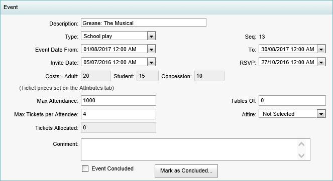 Events Maintenance - Event bar (synweb)