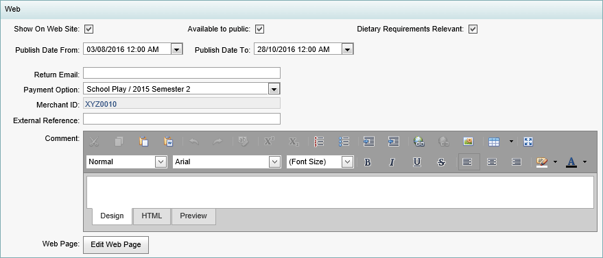 Events Maintenance - Web bar (synweb)