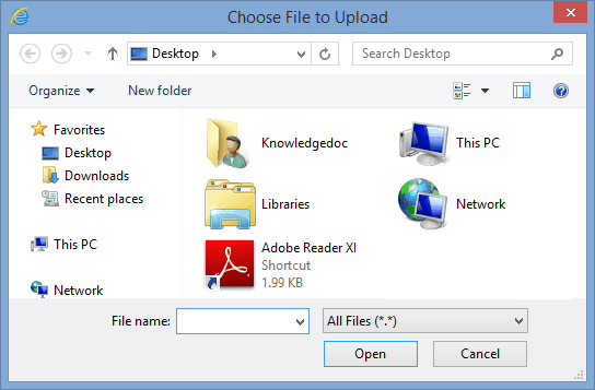 File Upload window