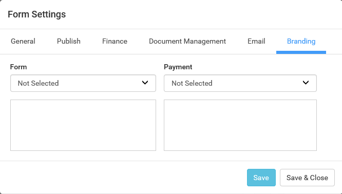 Form Settings - Branding tab