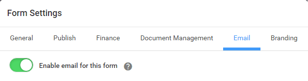 Form Settings window - Email tab (cut-down)