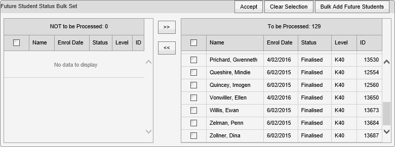 Future Student Status Bulk set window (synweb)