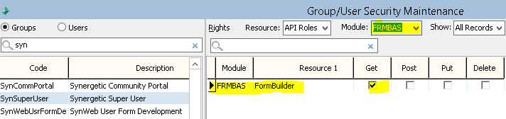 Group/User Security Maintenance - Groups View (FormBuilder)