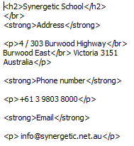 HTML text (Contact details example)