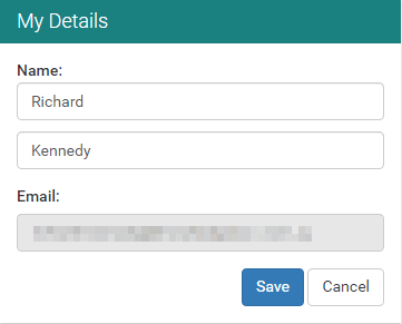 My Details area (Update details link clicked)