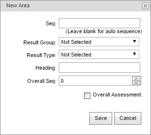 New Area window (synweb subject assessment maintenance, blank)