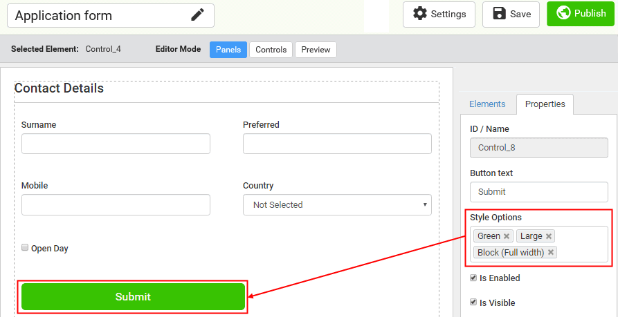 New form (Button with styling)