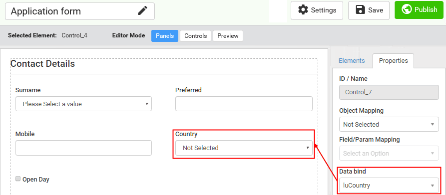 New form (Elements mapped to lookup table)