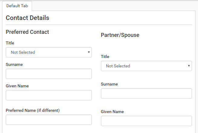 Online application form example (upper section)
