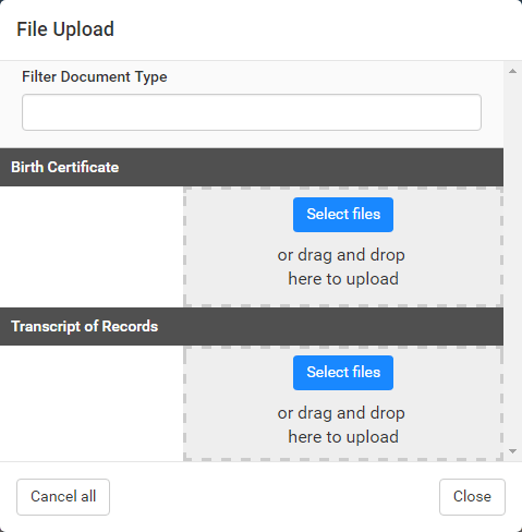 Online application portal (File Upload window)