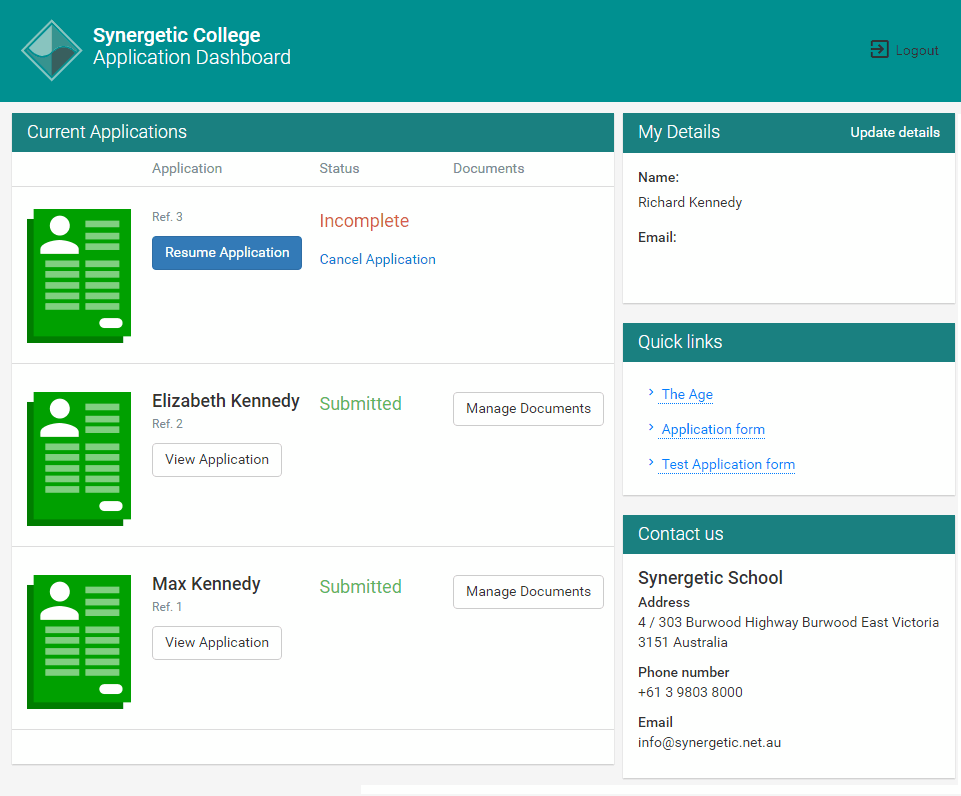 Online application portal (Populated)