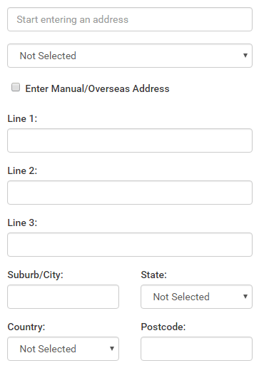 Online form builder - Elements tab (Address validation fields)