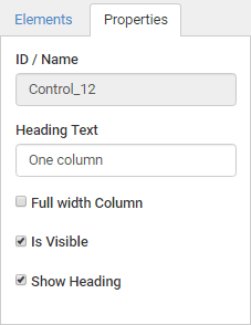 Online form editor (Properties tab, Page layout element)