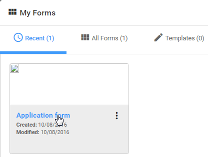 Opening a recent form (Click example)