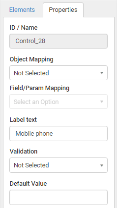 Properties tab (Default values)