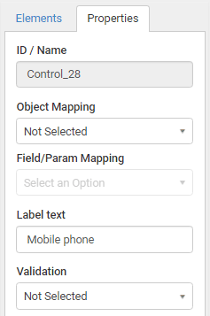 Properties tab (Validation)