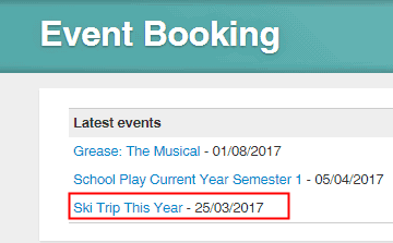 Public events booking page (cut-down, grease highlighted)