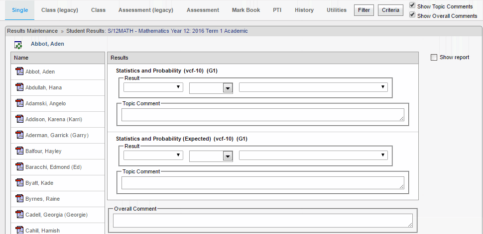 Results Maintenance - Single window (synweb, cut down)