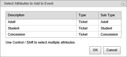 Select attributes to Add to Event window