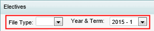 Student Maintenance - Electives bar (File Type and Year and semester fields highlighted, synweb)