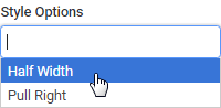 Style options field (selecting half-width)