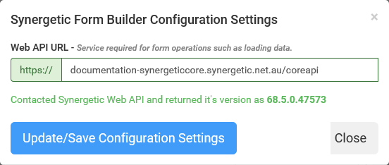 Synergetic Form Editor Configuration Settings window
