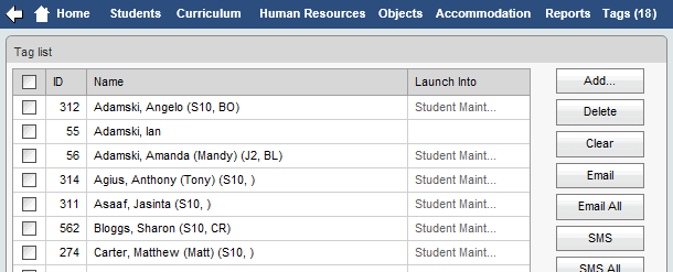 Tag List ('A' students tag list, cut down, synweb)