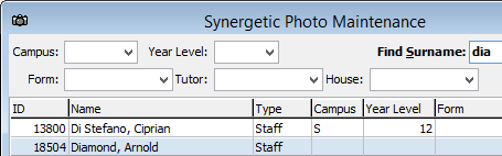 Photo Maintenance (Find surname field, cut down)