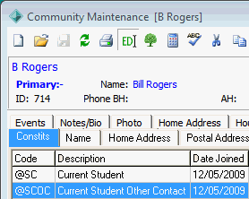 Community Maintenance - Constits tab