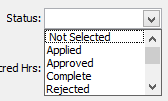 Add Staff P.D. Details - General tab Status drop-down (cut down)