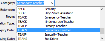 Create New Staff Member - Staff Details window (cut down, Staff Category)