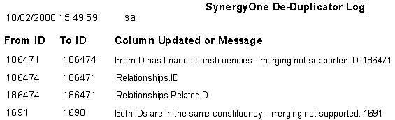 SynergyOne De-Duplicator Log
