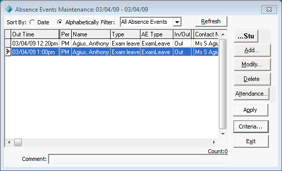 Absence Events Maintenance window