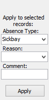 Absence Events Maintenance window (apply to selected records area)