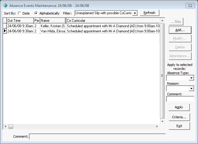 Absence Events Maintenance window