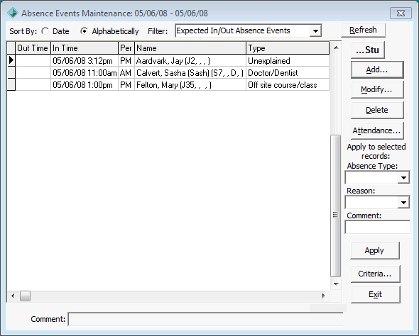 Absence Events Maintenance window (deleting absence events, expected)