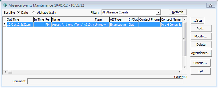 Absence Events Maintenance window (Exam leave)