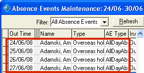 Absence Events Maintenance window (cutdown)