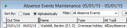 Absence Events Maintenance window (Multi-day absence, cut down)