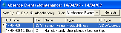 Absence Events Maintenance window (cut down)