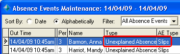 Absence Events Maintenance window (cut down)