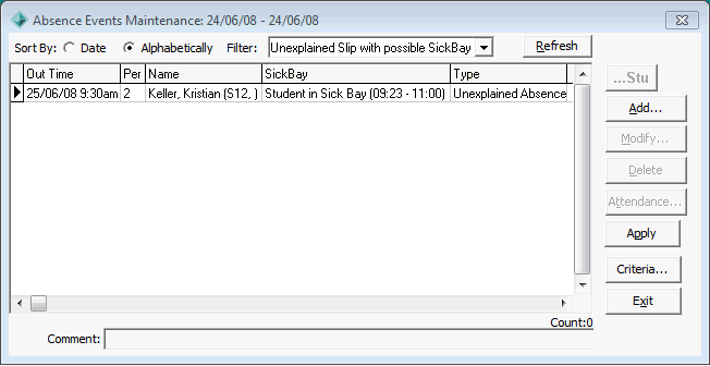 Absence Events Maintenance window