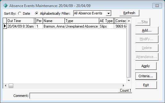 Absence Events Maintenance window