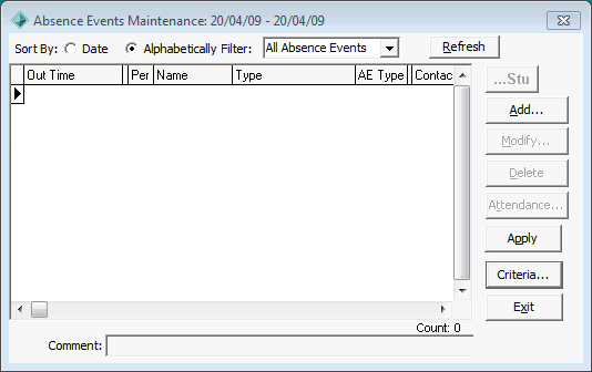 Absence Events Maintenance window