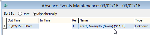 Absence Events Maintenance window - correction example