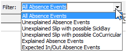 Absence Events Maintenance window (Filter drop-down list)