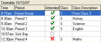 Absence Events Maintenance - Timetable grid (sick bay)