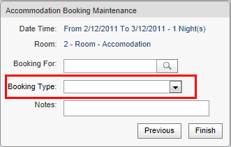 Accommodation Booking Maintenance (cut down, booking type highlighted)