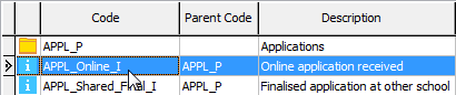 Action Centre message type (selecting)