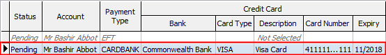 Activated payment option (highlighted)